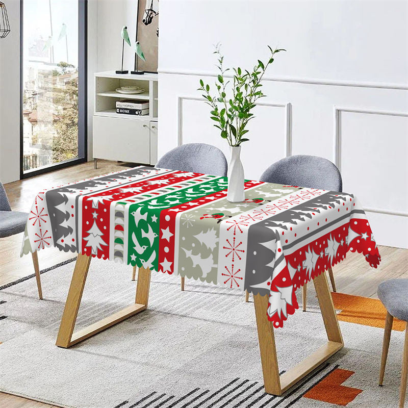 Aperturee - Red Grey Green Pine Trees Stripe Christmas Tablecloth