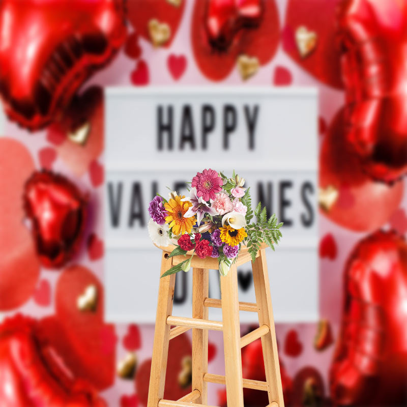 Aperturee - Red Heart Balloon Happy Valentines Day Backdrop