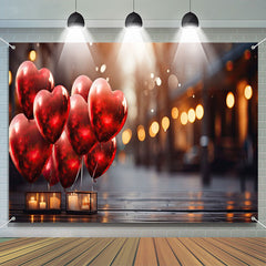 Aperturee - Red Heart Balloon Street Lights Scene Bokeh Backdrop