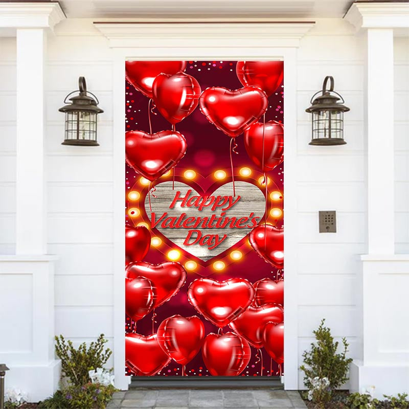 Aperturee - Red Heart Balloons Sign Valentines Day Door Cover