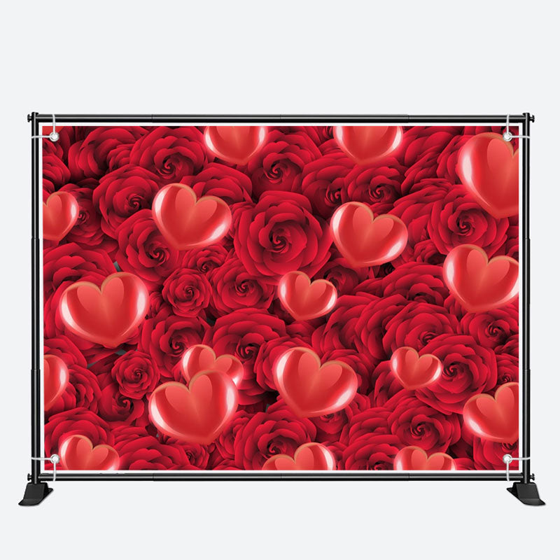 Aperturee - Red Heart Bloom Rose Romantic Valentines Day Backdrop