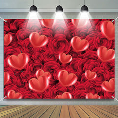 Aperturee - Red Heart Bloom Rose Romantic Valentines Day Backdrop