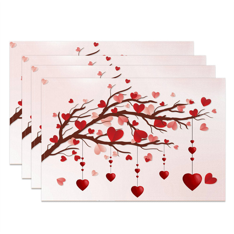 Aperturee - Red Heart Brown Branch Dining Set Of 4 Placemats