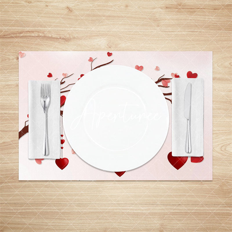 Aperturee - Red Heart Brown Branch Dining Set Of 4 Placemats