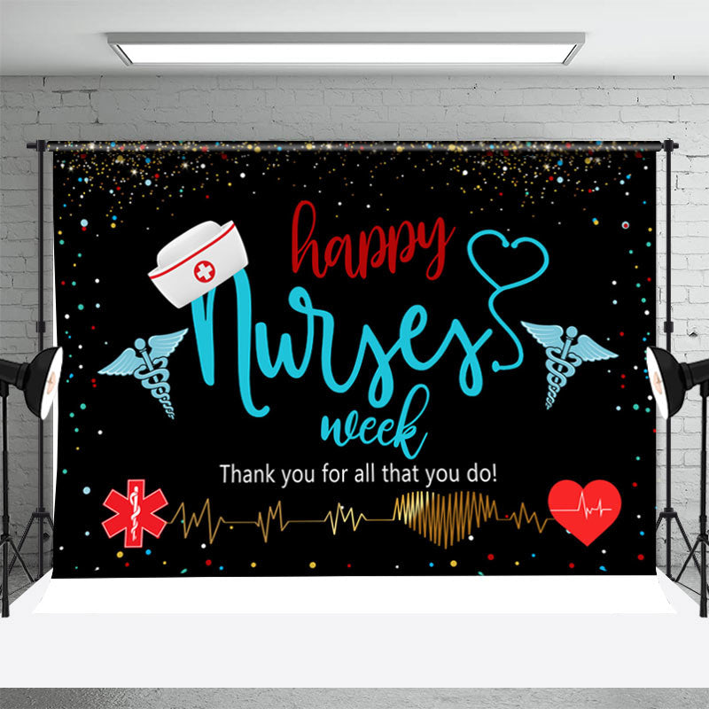 Aperturee - Red Heart Hat Happy National Nurses Day Backdrop