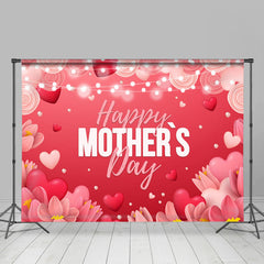 Aperturee - Red Heart Light Happy Mothers Day Party Backdrop