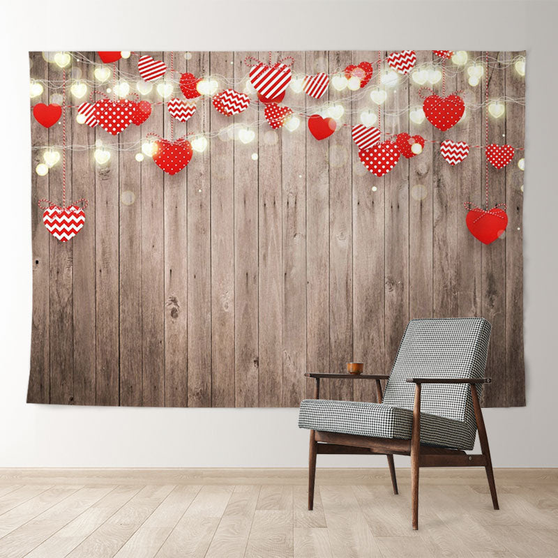 Aperturee - Red Heart Light Stripe Wooden Valentines Backdrop