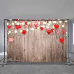 Aperturee - Red Heart Light Stripe Wooden Valentines Backdrop