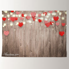 Aperturee - Red Heart Light Stripe Wooden Valentines Backdrop