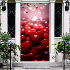 Aperturee - Red Heart Stones Bokeh Valentines Day Door Cover