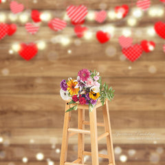 Aperturee - Red Hearts Bokeh Wooden Texture Valentines Backdrop