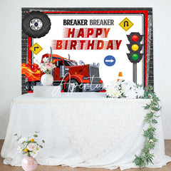 Aperturee - Red Heavy Duty Truck Traffic Happy Birthday Backdrop