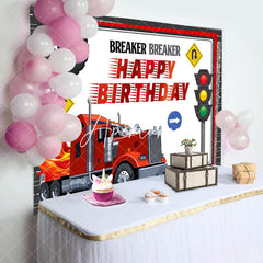 Aperturee - Red Heavy Duty Truck Traffic Happy Birthday Backdrop