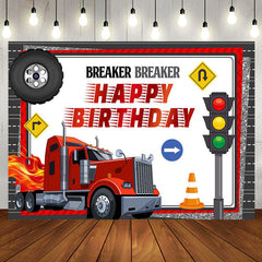 Aperturee - Red Heavy Duty Truck Traffic Happy Birthday Backdrop