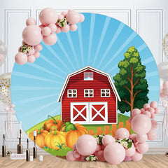 Aperturee - Red House And Pumpking Round Birthday Backdrop