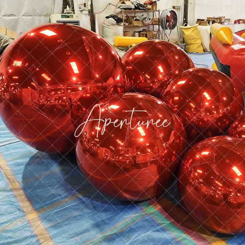 Aperturee - Red Inflatable Shiny Ball Pvc Mirror Party Balloon