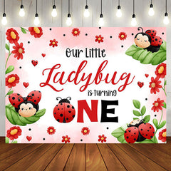 Aperturee - Red Ladybird Floral Leaves 1st Birthday Backdrop