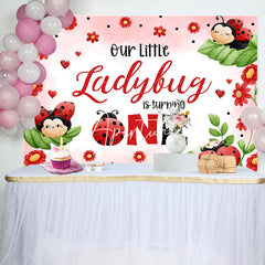 Aperturee - Red Ladybird Floral Leaves 1st Birthday Backdrop