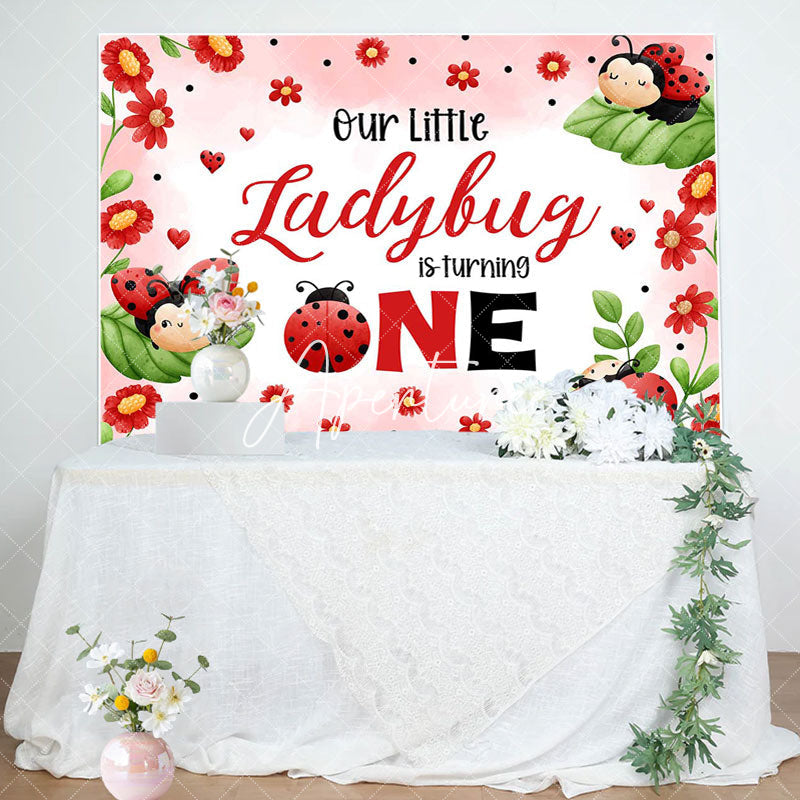 Aperturee - Red Ladybird Floral Leaves 1st Birthday Backdrop