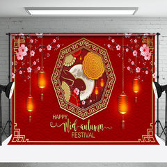 Aperturee - Red Lantern Floral Happy Mid Autumn Festival Backdrop