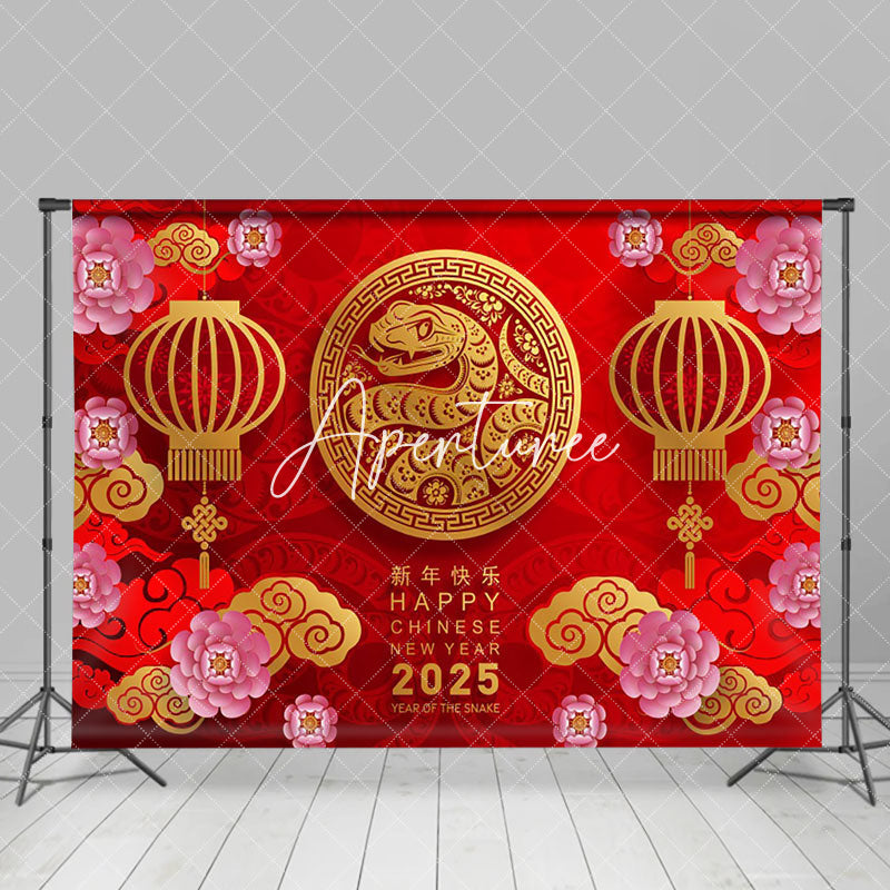 Aperturee - Red Lantern Zodiac Snake Happy Chinese New Year Backdrop