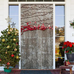 Aperturee - Red Leaves Stone Wall Plant Christmas Door Cover