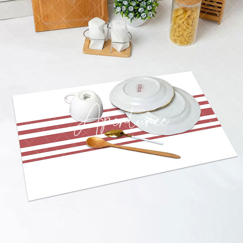 Aperturee - Red Line White Simple Dining Set Of 4 Placemats