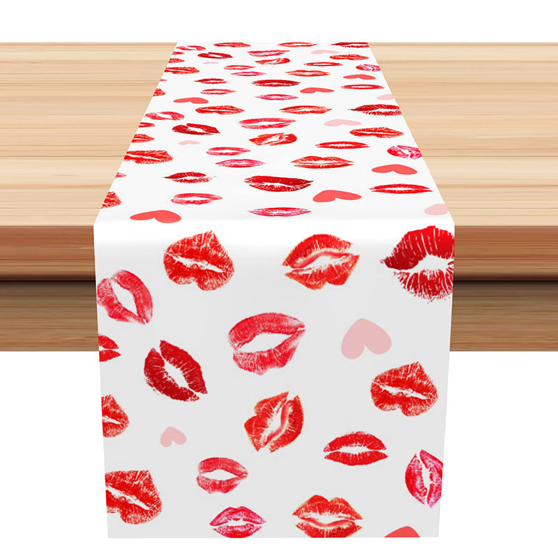 Aperturee - Red Lip Heart Shape Table Runner For Valentines Day