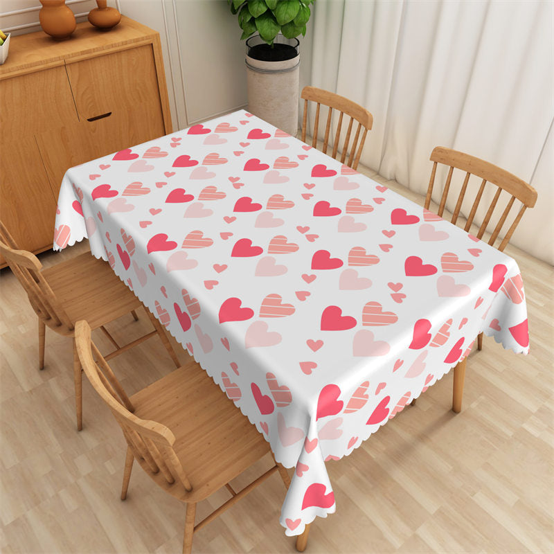 Aperturee - Red Little Repeat Heart White Rectangle Tablecloth