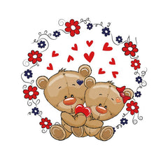 Aperturee - Red Love Floral Bear Round Valentines Backdrop