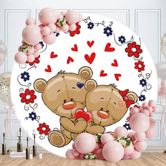 Aperturee - Red Love Floral Bear Round Valentines Backdrop