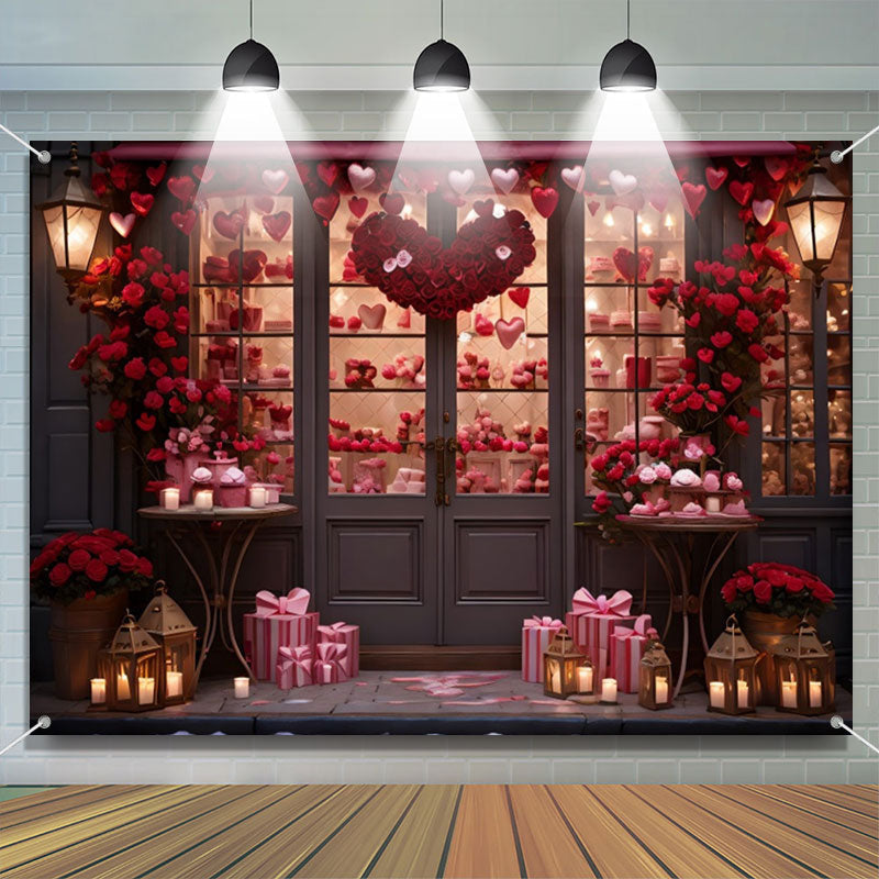 Aperturee - Red Love Heart Gifts Boutique Wood Door Backdrop