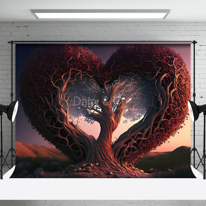 Aperturee - Red Love Tree Outdoor Photography Backdrop At Sunset