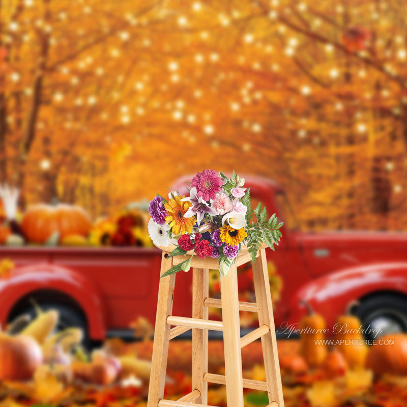 Aperturee - Red Maple Forest Bumper Crop Truck Autumn Backdrop