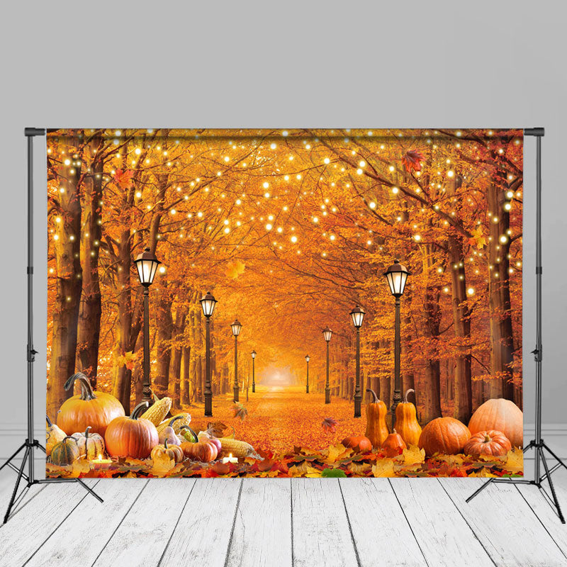 Aperturee - Red Maple Tree Street Pumpkin Autumn Backdrop For Decor