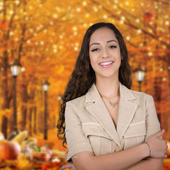 Aperturee - Red Maple Tree Street Pumpkin Autumn Backdrop For Decor