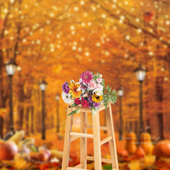 Aperturee - Red Maple Tree Street Pumpkin Autumn Backdrop For Decor