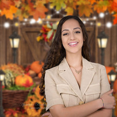 Aperturee - Red Maples Pumpkins Wood Door Autumn Backdrop For Decor