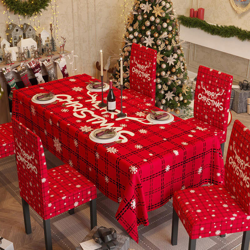 Aperturee - Red Merry Christmas Checkered Tartan Tablecloth Set