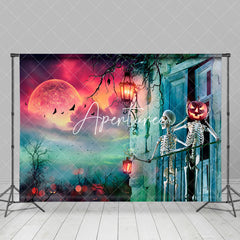 Aperturee - Red Moon Horror Night Happy Halloween Pumpkin Tomb Backdrop