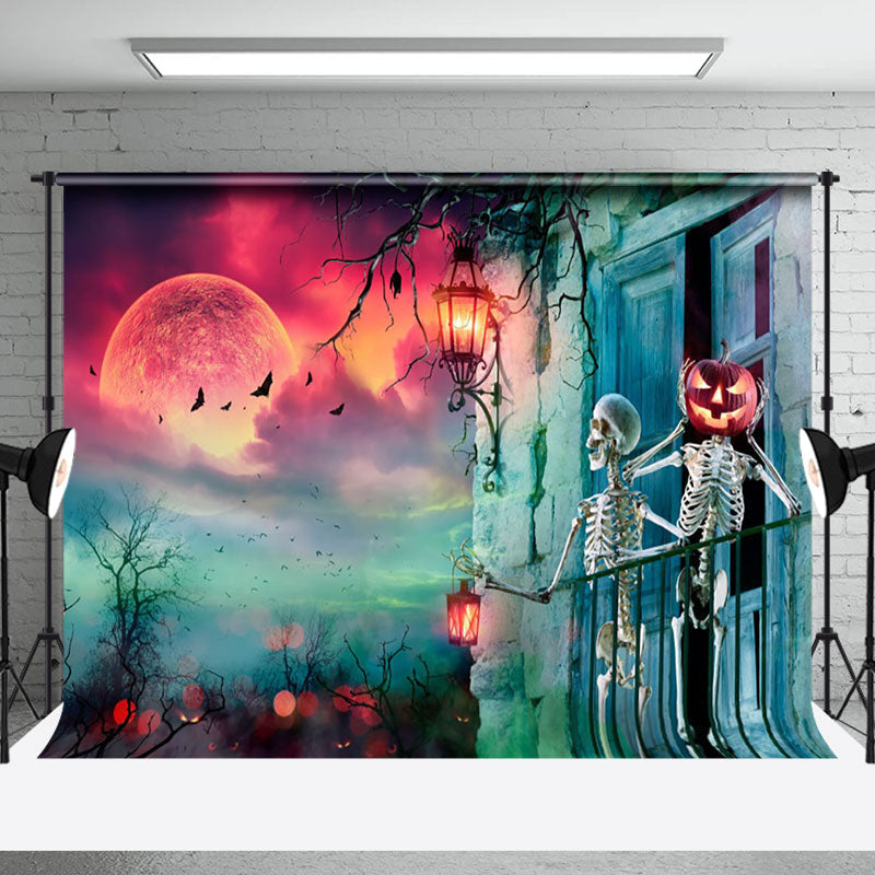 Aperturee - Red Moon Horror Night Happy Halloween Pumpkin Tomb Backdrop