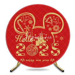 Aperturee - Red Mouse Hello 2025 Round Happy New Year Backdrop