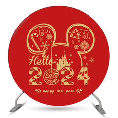 Aperturee Red Mouse Hello 2024 Round Happy New Year Backdrop