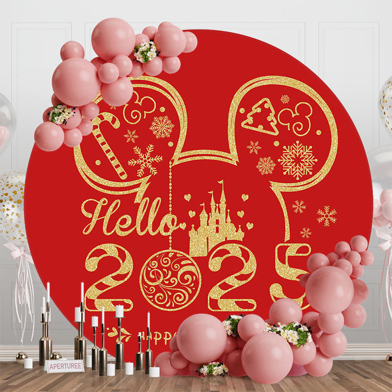 Aperturee - Red Mouse Hello 2025 Round Happy New Year Backdrop