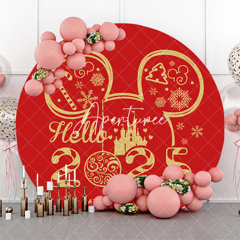 Aperturee - Red Mouse Hello 2025 Round Happy New Year Backdrop