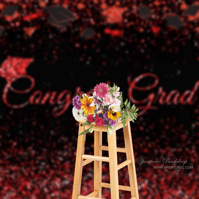 Aperturee - Red Neon Glitter Black Congrats Grad Photos Backdrop