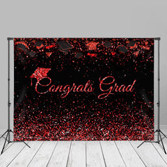 Aperturee - Red Neon Glitter Black Congrats Grad Photos Backdrop