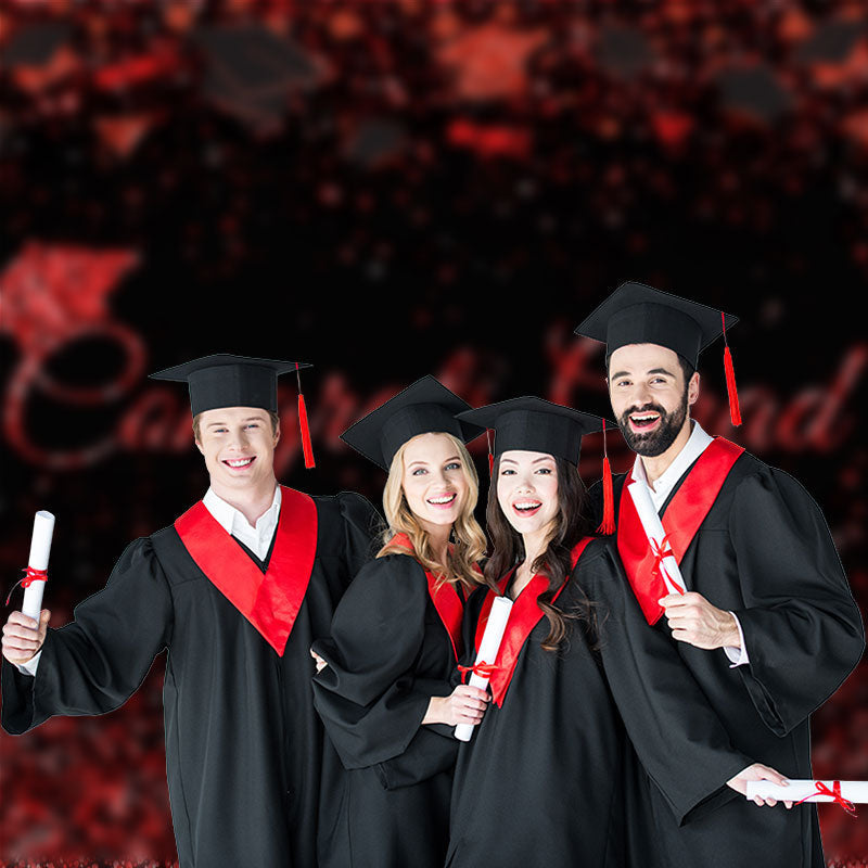 Aperturee - Red Neon Glitter Black Congrats Grad Photos Backdrop