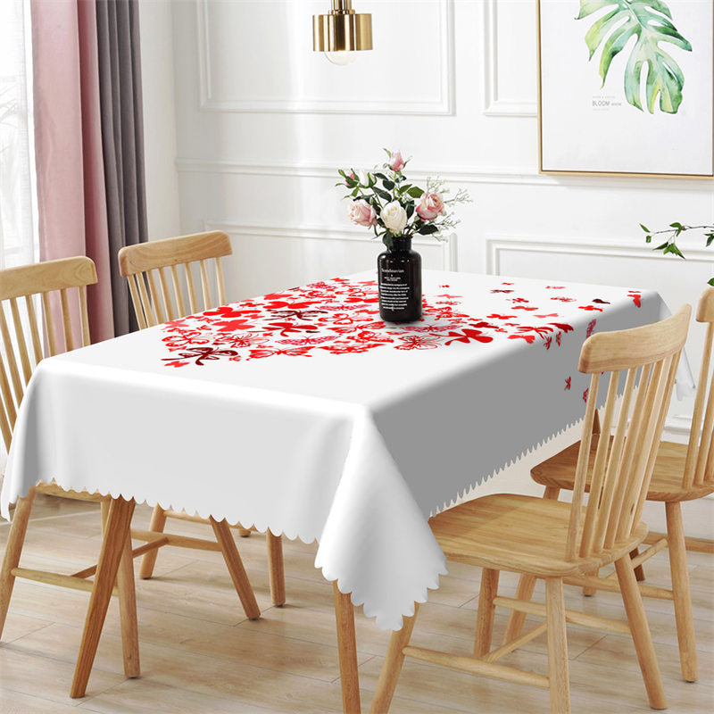 Aperturee - Red Paper Cut Butterfly White Rectangle Tablecloth