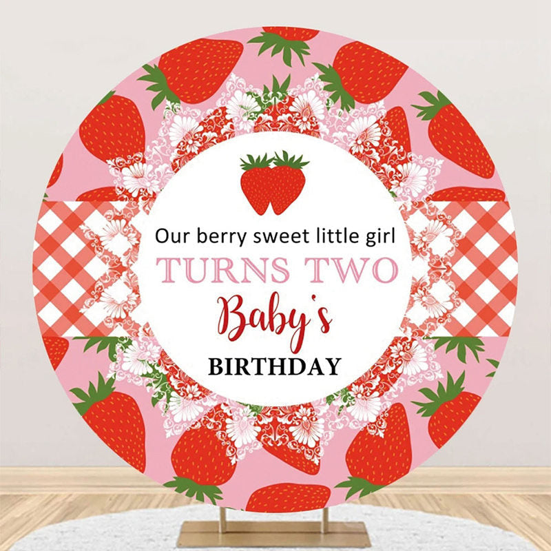 Aperturee - Red Pink Berry Sweet Round Babys Birthday Backdrop